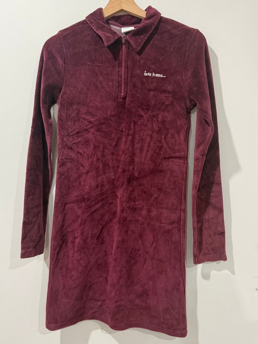 Jets Frans Burgundy Velour Zip Mock Neck Mini Dress Tunic Size S - Picture 7 of 8